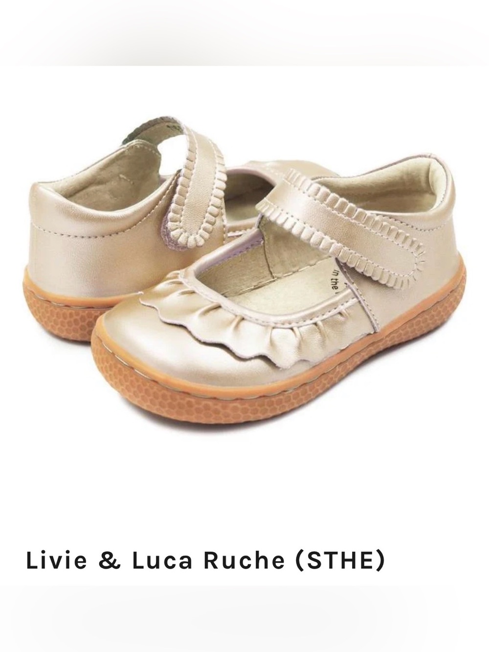 Livie & Luca Girls' Ruche Mary Janes in Champagne Metallic